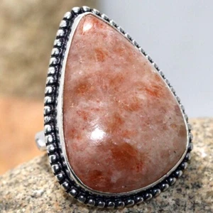 Sunstone 925 Silver Plated Gemstone Handmade Ring US 8 Jewelry JW - Picture 1 of 3