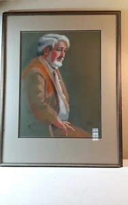 Vintage Western John Hugh's Portrait Original Pastell Anthrazit Signiert Esme 28x36 - Bild 1 von 10