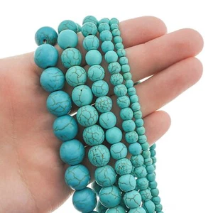 Round Natural Turquoise Beads 4mm - 12mm - Choose Your Size -- 1 Strand - BD1816 - Picture 1 of 3