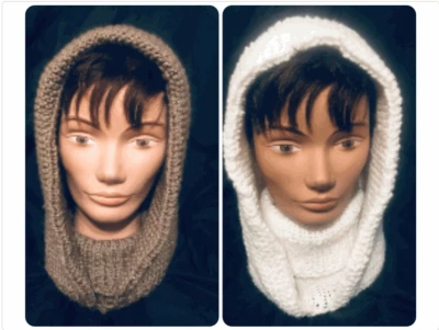 Turtleneck Hooded Cowl Scarf Snood Winter Head Scarf Knitting Printed Pattern - Image 1 of 4