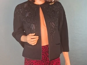 Vintage 50s/60s Beaded Embellished Wool Double Knit Evening Jacket 3/4 Sleeves M - Picture 1 of 20