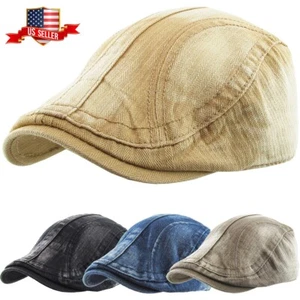 Solid Washed Gatsby Cap Mens Denim Hat Golf Driving Summer Cabbie Newsboy - Picture 1 of 29