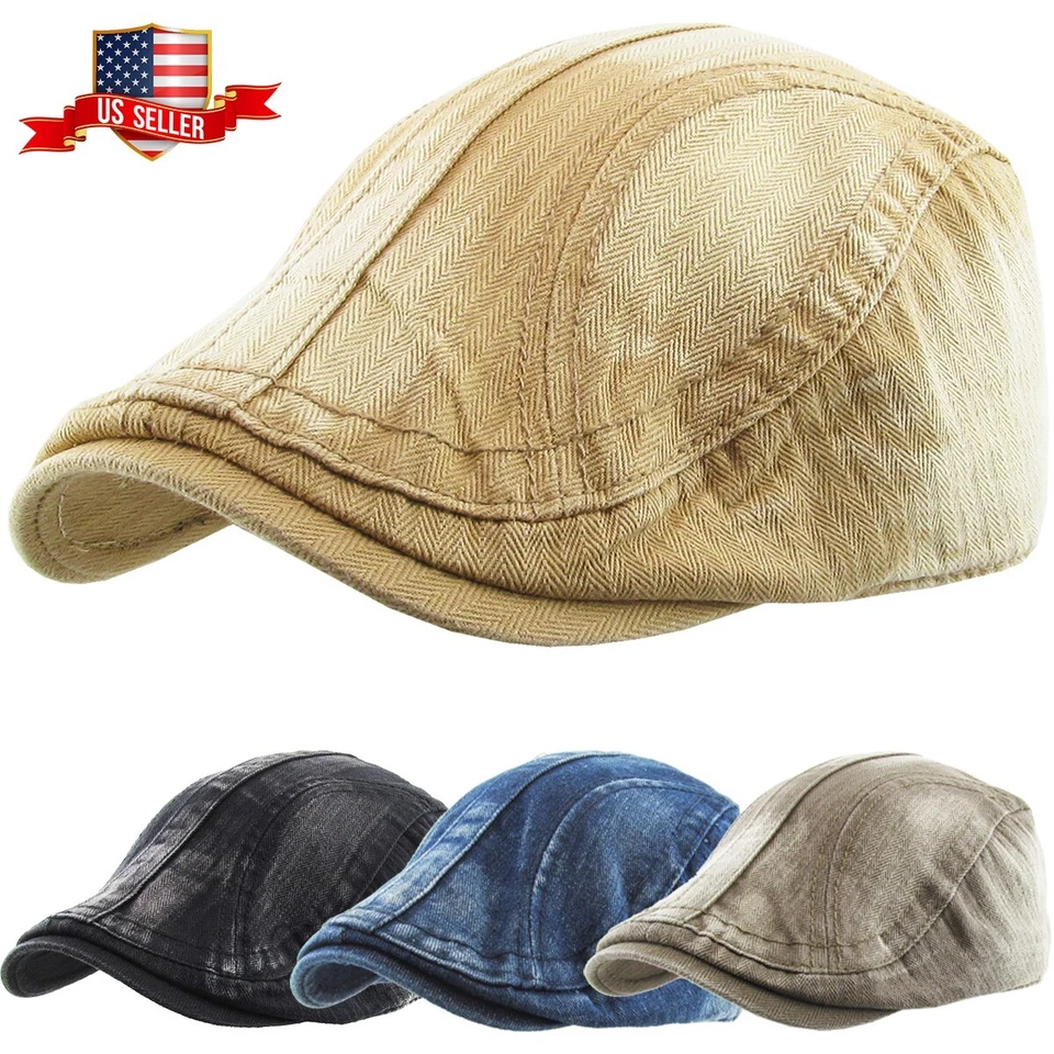 Solid Washed Gatsby Cap Mens Denim Hat Golf Driving Summer Cabbie Newsboy - Image 1 of 1