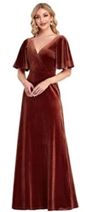 Ever Pretty Crushed Velvet Maxi Women's Dress SZ 10 / XL Whimsy Goth Orange Rust - Picture 1 of 12