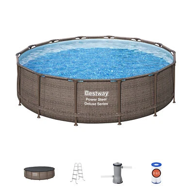 Bestway Power Steel 14' x 42" Juego de piscina exterior sobre el suelo con bomba Foto 1 de 4