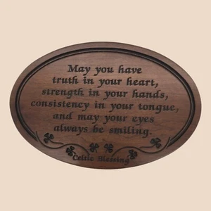 Irish Engraved Celtic Blessing Wood Plaque Wall Art Oval Shamrocks Heirloom Gift - Picture 1 of 13