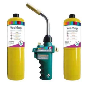 FireMaster 3 Blow Torch and 2x Mapp+ Gas cylinder Plumbing Gas Torch Brazing - Picture 1 of 6