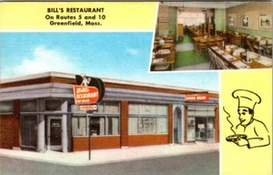 GREENFIELD, MASSACHUSETTS - RESTAURANTE BILL'S ROADSIDE - POSTAL DE LINO VINTAGE - Imagen 1 de 2