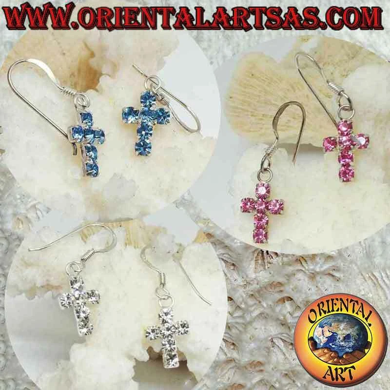 Orecchini in Argento 925‰ con croce pendente di zirconi   incastonati - Immagine 1 di 1