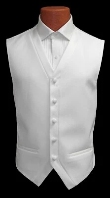 Men's White Tuxedo Vest Waistcoat with Satin Trim Adjustable Full Back Size XL - Image 1 of 4