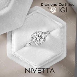 2.41 ct Lab Grown Cushion Cut Halo Diamond Engagement Ring VS1 D Pave White Gold - Picture 1 of 9