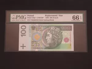 POLAND 1994 - 100 ZLOTYCH REPLACMENT/STAR NOTE- GEM UNC PMG 66 EPQ - Picture 1 of 2