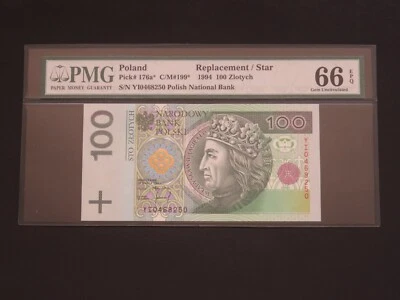 POLAND 1994 - 100 ZLOTYCH  REPLACMENT/STAR  NOTE-  GEM UNC PMG  66 EPQ - Image 1 of 2