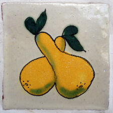 Vintage Kitchen Trivet Backsplash Tile Hand Painted Grapes Pears Cherries 4"