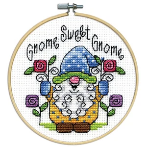 Cross Stitch Kit ~ Design Works HOOPLA Cute Gnome Saying w/4" Wood Hoop #DW7062 - Picture 1 of 3
