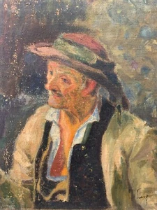 Altes Öl Portrait eines bretonischen Mannes mit Hut "rund" Bretagne signiert - Bild 1 von 11