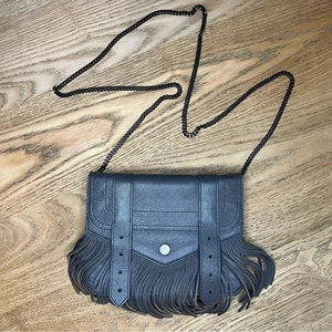 Proenza Schouler PS1 Fringe Calfskin Crossbody Mini Bag Gray Leather Wallet - Picture 1 of 11