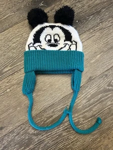 Vintage Disney Topolino bambino berretto slittino pom pom orecchie verde bianco - Foto 1 di 5