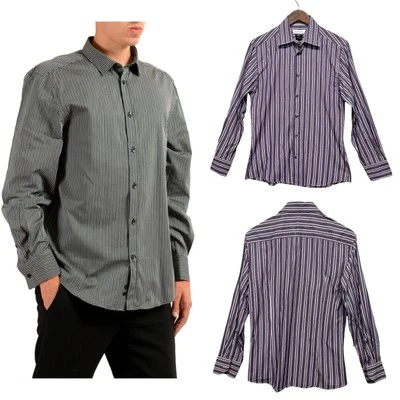 Camisa social Versace Collection "Trend" masculina tamanho 39/15.5 listrada manga longa - Imagem 1 de 4