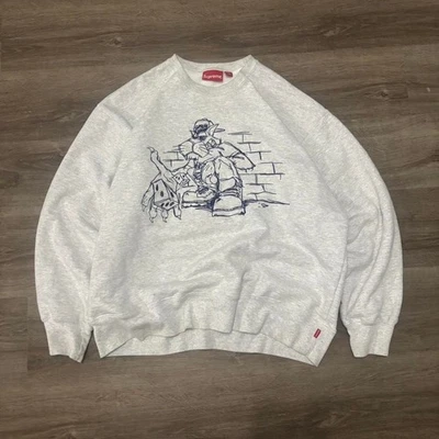 Supreme Нью-Йорк мешковатые 100% подлинный кости рулон Crewneck серый толстовка - Изображение 1 из 4