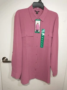 Hilary Radley Women's Button Front Blouse Long Sleeves, Dark Pink Color, Size XL - Picture 1 of 12