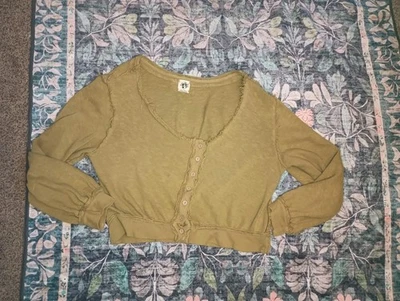We The Free People Golden Road Cardigan Medium Curly Willow Green Oversized - Image 1 of 4