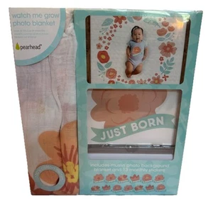 Pearhead Watch Me Grow Milestone Photo Muslin Blanket 0m-12m Stickers Girl NEW - Picture 1 of 5