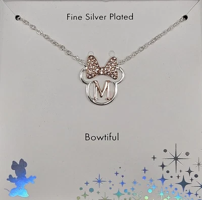 DISNEY Minnie Mouse Bowtiful "M" Fino Plateado Joyería Collar Cadena Dije Foto 1 de 4