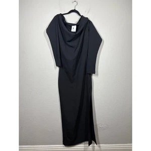 Ninobrand Size 4 Cowl Neck Side Slit Maxi Sheath Dress Black Long Sleeves - Picture 1 of 10