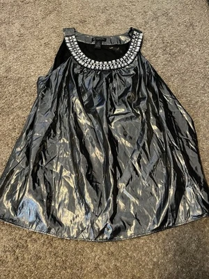 Camiseta sin mangas INC International Concepts para mujer 18 negra brillante plateada caprichosa de colección Foto 1 de 4