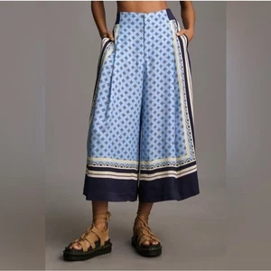 Neu mit Etikett Anthropologie Maeve plissierte A-Linie Culotte Hose Gr. XL blau Bandana weites Bein - Bild 1 von 11