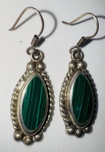 Indianer Navajo Sterlingsilber und Malachit Ohrringe - Bild 1 von 7