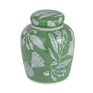 Decorative Ceramic Ginger Jar with Lid, Green - Bild 1 von 7