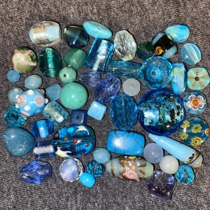 Blue Glass & Stone Bead Soup - Vintage - Mod Mixed Lot - Picture 1 of 4