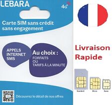 Carte sim prépayée lebara mobile 4G 7,5€ de credit inclus(reseau