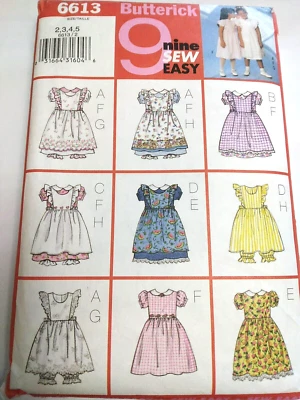 Pinafore Pantaloons Dress 2 3 4 5 Butterick 6613 Sewing Pattern Easter Party - Image 1 of 4