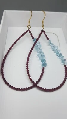 Granato e acquamarina gemma argento sterling 925 orecchino gioiello regalo n6 - Immagine 1 di 4