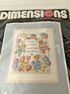 Dimensions Counted Cross Stitch Kit Baby Birth Record Bears and Ballons 3660 - Bild 1 von 4