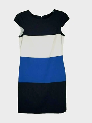 Andrew Marc 2 蓝色奶油色拼色连衣裙复古声明 Mod Y2K 学院办公室 — 第 1/4 张图片