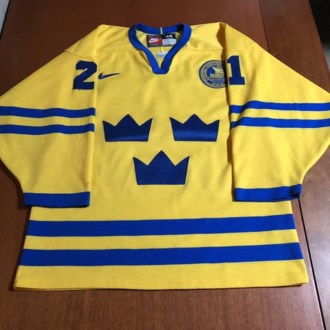 Nike Peter Forsberg Team Sweden 1998 Olympic Hockey Jersey Vintage Yellow 44 S Cover