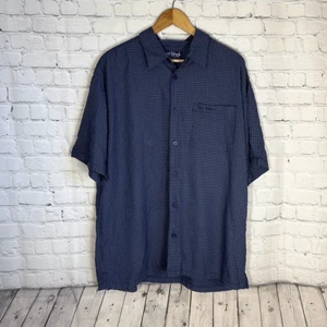 Big Dogs Shirt Mens Rayon Button Up Short Sleeve Plaid Black Blue Large - Picture 1 of 6