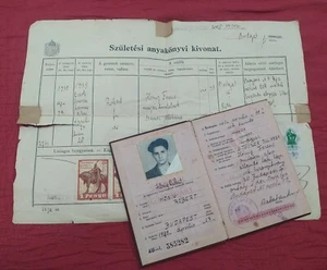 Documents of Jewish boy Hungary 1930s 1950s birth certificate , i d . BUDAPEST  - Picture 1 of 11