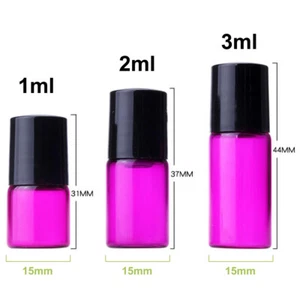 100x - 600x 1/2/3ml Glass Roll On Bottles Roller Ball For Essential Perfume Oils - Picture 1 of 11