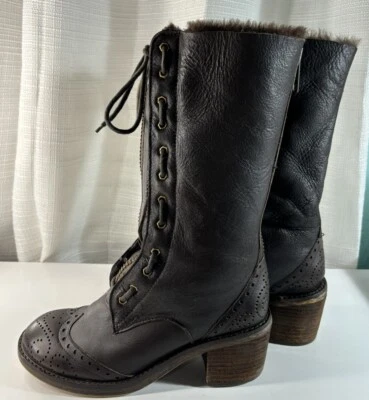 Kelsi Dagger MASHITA ~Brown Leather/Shearling Wingtip Riding Combat Boot Sz 6.5 - Image 1 of 4