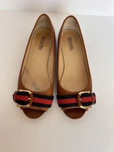 Michael Kors Leather Seaport Flats Open Toe in Brown Size 8 - Picture 1 of 16