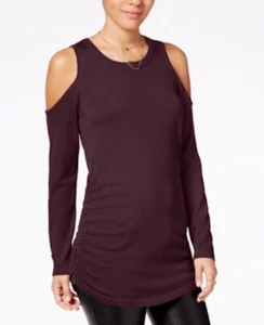 Hippie Rose Juniors Medium Pullover Sweater Crewneck Cold Shoulder Wine Purple - Picture 1 of 6