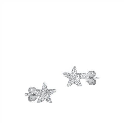 Starfish Stud Earrings Genuine Sterling Silver 925 Rhodium Plated Clear 10 mm Foto 1 de 1