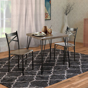 Benzara Industrial Style 3 Piece Dining Table Wood And Metal, Brown And Black