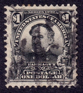 US Scott 311, 1903 Farragut, $1 negro, MUY BIEN USADO - Imagen 1 de 1