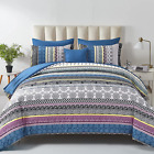 Boho Comforter Set King Size,8 Pieces Bed In A Bag Bohemian Striped Bedding Quil